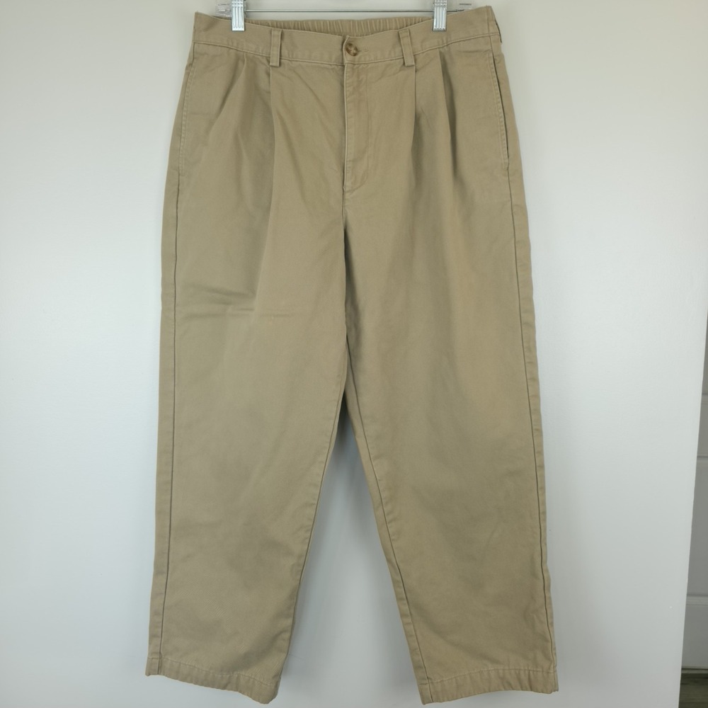 L.L. Bean Mens Comfort Waist Flannel Lined Pleated Chinos 35x29 Beige.B13